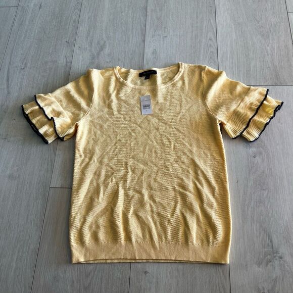 Ann Taylor Womens Sweater Short Sleeve Knit Yellow Scoop Neck size S - Picture 1 of 6